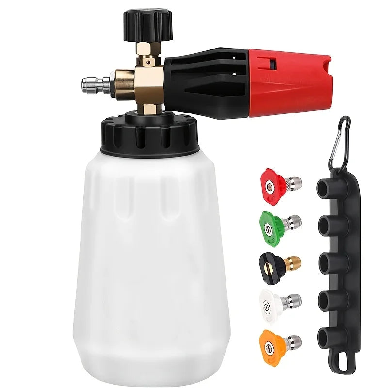 Adjustable Nozzle Foam Cannon – 1L Thick Bottle, 1/4" Quick Connect Pressure Washer Goat Lab