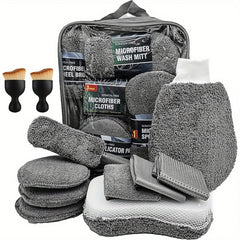 11PCS Complete Car Cleaning Kit – Tire Brush, Microfiber Cleaning Gloves & Detailing Tools